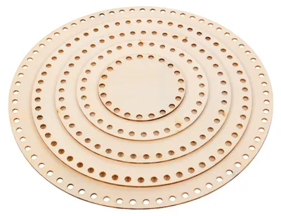Produktbild von 5 Stück Korbflechtset aus Holz für runde Häkelkörbe und Bastelmaterial