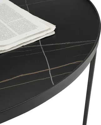 Produktbild von Wohnzimmertisch "Daniele" aus Metall in schwarz und weiß Keramik. Abmessungen (DxH) 80x45 cm