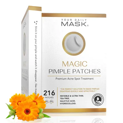 Produktbild von Your Daily Mask® Premium Akne Patches – 216 Stück in 2 Größen – Hydrocolloid mit Teebaumöl – Anti-Pickel – Hautpflege bei Akne –  getest