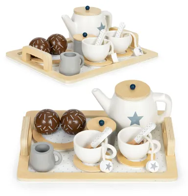 Obrázok produktu pre Drevená súprava na čaj – kanvica a šálky, 17 dielov, ECOTOYS