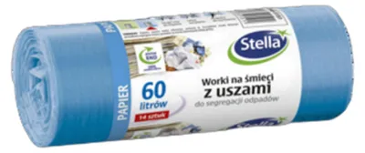 Zdjęcie produktu dla Stella Worki na śmieci z uszami do segregacji odpadów PAPIER 60L14szt niebieskie