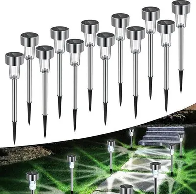 Produktbild von Solarbetriebene Gartenleuchten - Pack von 12 wasserdichten Edelstahl Solarleuchten für Einfahrt, Terrasse, Rasen und Gartendekoration (Kaltweiß)
