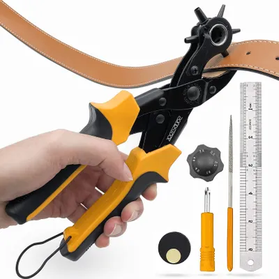 Produktbild von Professionelle SolidStock Lochzange für Gürtel - mit Maßband - Lochzange für Leder - Revolverlochzange - Revolverzange - Gürtellochzange