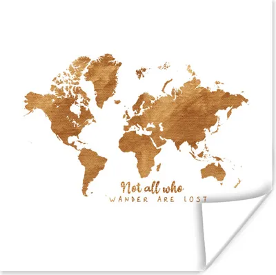 Produktbild von MuchoWow® Poster Weltkarte - Bronze - Zitat 75x75 cm - Wand Dekoration