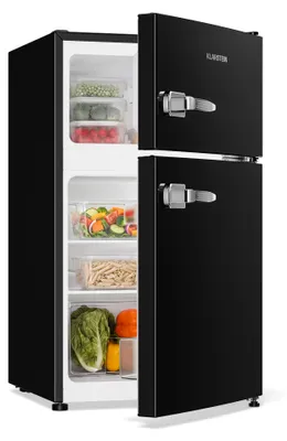 Produktbild von Klarstein Irene - Kühl-/Gefrierkombination , Retro-Kühlschrank , 61-Liter-Kühlschrank , 25-Liter-Gefrierschrank , 40 dB leise , 2 Kühlstufen , 2 Türablagen , für kleine Familien und Singles , Schwarz