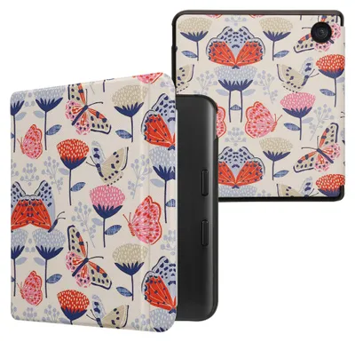 Produktbild von kwmobile Schutzhülle für Kobo Kobo Libra Colour / Tolino Vision Color Hülle - eReader Flip Case mit Auto Sleep Funktion - Schmetterling und Wildblumen