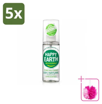 Obrázok produktu pre 5 kusov deodorantu Happy Earth Pure vo spreji – bez vône – 100 ml – balenie