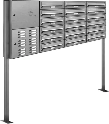 Produktbild von 18er Edelstahl Briefkasten Standanlage Freistehend mit Klingel