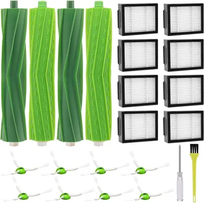 Produktbild von Zubehör für iRobot Roomba i7 i7+ / i7 Plus E5 E6 E7 Roboter-Staubsauger, Ersatzteile Kit mit 4 Gummibürsten, 8 HEPA-Filter, 8 Seitenbürsten, 1 Schraubenzieher, 1 Reinigungswerkzeug
