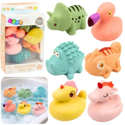 Immagine prodotto di Set di animali di gomma didattici per giochi da bagno, colori pastello, 6 pezzi.