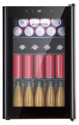 Zdjęcie produktu dla Mini lodówka Klarstein z szklanymi drzwiami i oświetleniem LED, mini lodówka do pokoju, mała lodówka na napoje z 3 wyjmowanymi półkami, mała lodówka o pojemności 70 l, cicha lodówka do użytku wewnątrz i na zewnątrz, 0–22 °C