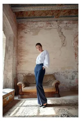 Obrázok produktu pre Makover Dámske elegantné nohavice Kunwen K114 temno modra S
