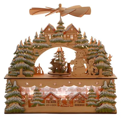Produktbild von Adventsdeko Holzkunst LED Schwibbogen Lichterbogen, Weihnachtsdeko Fensterbank Echtholz, Batteriebetrieben mit Timer, 29,5cm Breite