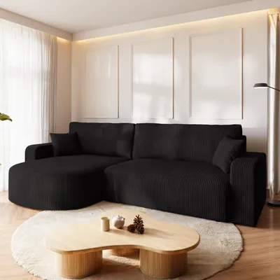 Produktbild von BroMARKT Ecksofa BISK Schlaffunktion Bettkasten L-Form 120x200 cm Schwarz
