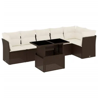 Produktbild von 7-tlg. Garten-Sofagarnitur mit Kissen Braun Poly Rattan
