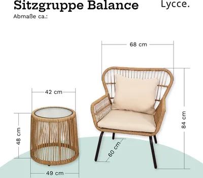 Produktbild von Lycce Balkonmöbel Set 3 tlg BALANCE - für 2 Personen - Gartenmöbel Sitzgruppe Garten Rattan Optik beige 3er Set, Farbe:beige
