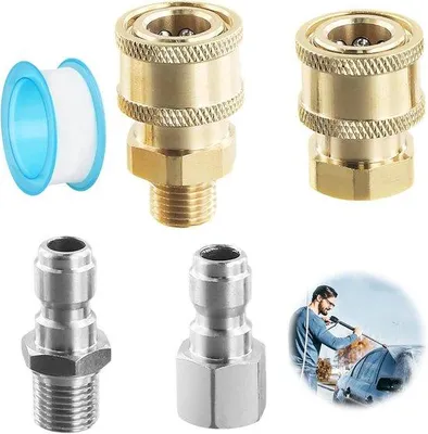 Image de Kit de raccordement en laiton 1/4 pouce pour nettoyeurs haute pression, destiné aux pulvérisateurs et pistolets de ventilation - Raccords pour compresseurs