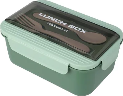 Obrázek produktu pro Těsnící svačinový box s příbory, 21 x 14 x 7 cm, zelený