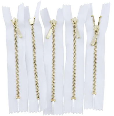 Productafbeelding van Metalen rits met decoratiehanger 12 cm - 5 stuks - wit
