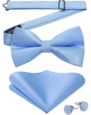 Produktbild von Herren Fliegen Set mit Einstecktuch und Manschettenknöpfen, Paisley, hellblau, verstellbar