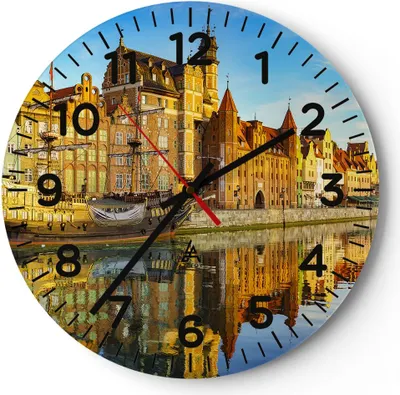 Produktbild von Wanduhr - Rund - Glasuhr - Schiff Fluss Architektur Geschichte - 30x30cm - Schleichendes Uhrwerk - Lautlos - zum Aufhängen bereit - Dekoration Modern - Wanddekoration aus Glas - C4AR30x30-3202
