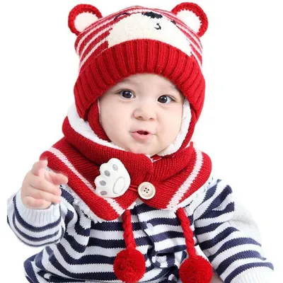 Produktbild von Wintermütze Schal Set Baby Mädchen Jungen 6-24 Monate Rot Baumwolle Polyester