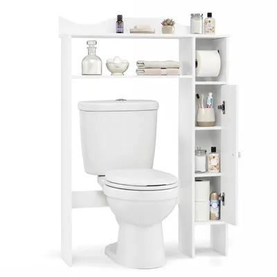 Immagine prodotto di COSTWAY, mobiletto per WC da 75,5x20x110 cm, pensile da bagno, scaffale per WC con ripiani regolabili, scaffale da bagno in legno, mobiletto bagno autoportante bianco