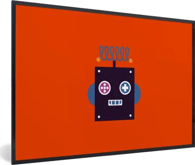 Produktbild von MuchoWow® Gerahmtes Poster Roboter - Rot - Gesicht - Formen - Jungen - Kinder 90x60 cm - Poster mit Schwarzem Bilderrahmen Wandposter Rahmen Foto Bilder - Fotorahmen - Foto-Plakat