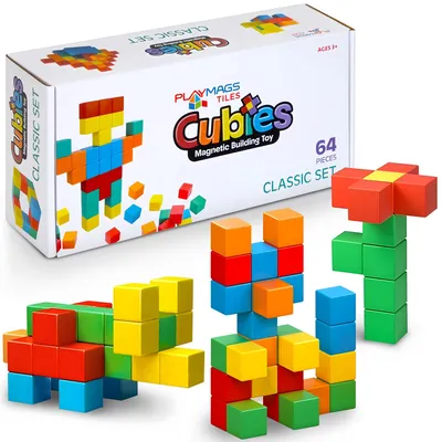 Produktbild von Playmags Magnetblöcke Bauspielzeug, 64-teiliges Magnetwürfel-Mint-Spielzeug für