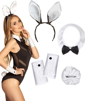 Produktbild von Bunny Damenkostüm-Set Hase 5-teilig weiss-schwarz