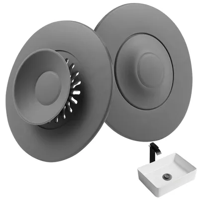 Produktbild von 2 universelle Silikon-Abflussstopfen, ø 11 cm, grau, Aschenbecherverschluss mit Druckverschluss und Haarsieb, praktischer Abflusssieb für Küchenspülen, Abflussstopfen für Waschbecken, Badewannen und Spülbecken