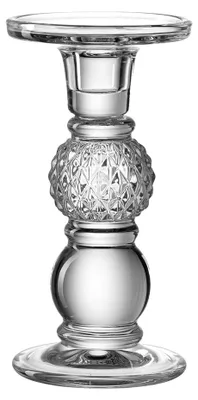 Image de Leonardo Poesia, bougeoir en verre transparent, élégant support pour bougies avec décor structuré dans un style romantique, hauteur : 18 cm, 018639