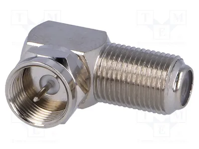 Image de 1 connecteur F, prise F, connecteur coaxial 75Ω avec angle de 90°, modèle F5072A2-NPPT-75