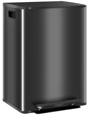 Produktbild von Mülleimer mit 2x30L Fächern, Soft-Close-Deckel, Fingerabdrucksicher, Edelstahl, Schwarz
