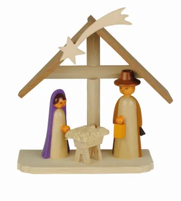 Productafbeelding van Miniatuurbeeld van de geboorte van Christus, op voetstuk, kleurrijk. Hoogte x Breedte x Diepte: 9,3 x 8,9 x 3,5 cm. Nieuw
