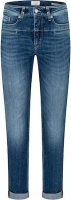Produktbild von Damen Jeans Pearlie Blau mit geradem Bein, umgeschlagenem Saum, sichtbaren Fronttaschen