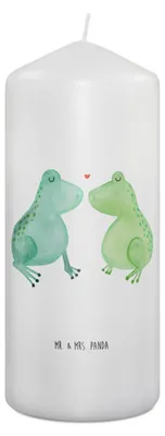 Produktbild von Mr. & Mrs. Panda Kerze Frosch Liebe 19 x 8 cm - Weiß - Geschenk, Bedruckte, Freundin, Partner, Erinnerungskerze, Verliebt, Blockkerze, Paar, Wachskerze, Erinnerungslicht