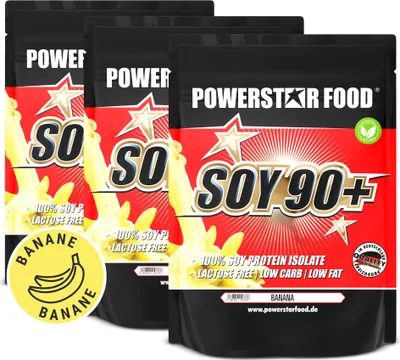 Produktbild von Powerstar SOY 90+ | 3x1kg Soja-Protein-Isolat | Gentechnisch unverändert & GMO-frei | Veganes Eiweiß-Pulver zum Muskelaufbau | Banana
