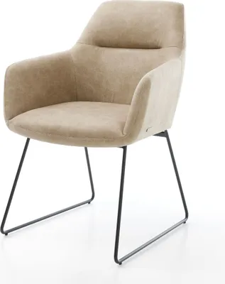 Produktbild von DELIFE Esszimmerstuhl Pejo-Flex Mikrofaser Beige Vintage Kufengestell Schwarz Taschenfederkern