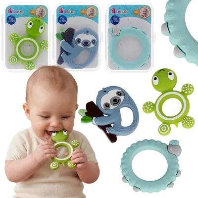 Produktbild von Bam Bam Set mit sprachfördernden Beißringen für Babys, sensorische Beißringe in Tierform zum Zahnen, 3 Stück, 4m+