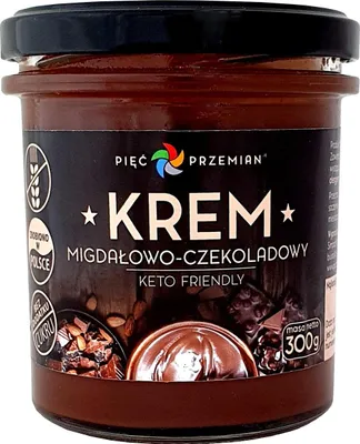 KREM MIGDAŁOWO - CZEKOLADOWY BEZ DODATKU CUKRÓW BEZGLUTENOWY KETO 300 g - PIĘĆ PRZEMIAN