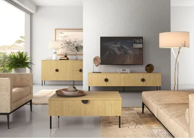 Immagine prodotto di Set mobili soggiorno: Mobile TV 200 cm, tavolino, credenza, rovere, collezione MONDO