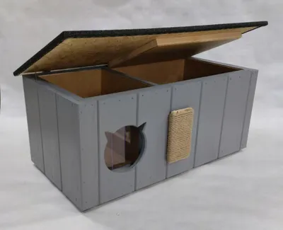 Produktbild von Katzenhaus Katzenhöhle Katzen Hütte Holz Outdoor mit Katzenkratzbaum Grau