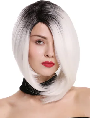 Produktbild von WIG ME UP Perücke Lace-Front Mono kurz Longbob Scheitel Ombre Schwarz Weiß MLC156-MF-YS1+882
