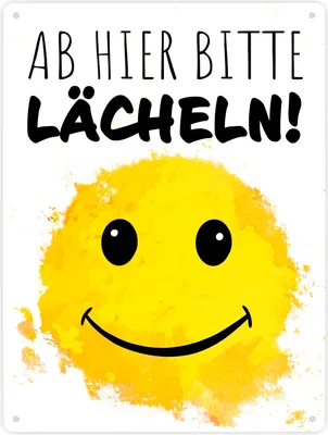 Produktbild von Grinsendes Emoticon Ab hier bitte lächeln Metallschild XXL in 28x38 cm