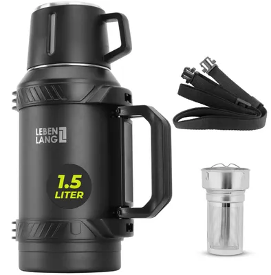 Image de Thermos LEBENLANG, 1,5 litre - Maintient les boissons chaudes pendant 24 heures, inclut un gobelet et un infuseur à thé