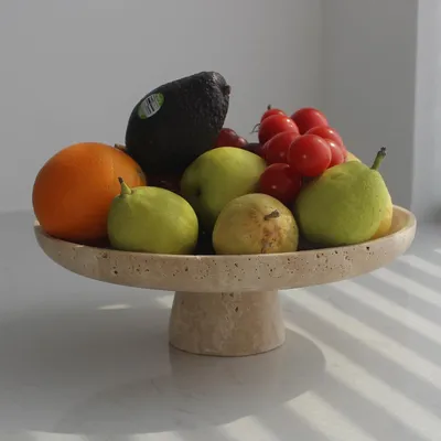 Produktbild von Elzusha - Natürliche Travertin-Obstschale, 26 cm, für Tischdekoration