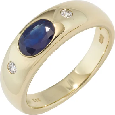 Produktbild von Ring Damenring Safir Saphir blau & 2 Diamanten Brillanten 585 Gelbgold Innenumfang 54mm  Ø17.2mm