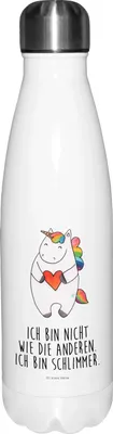 Produktbild von Mr. & Mrs. Panda Wasserflasche Einhorn Herz - Weiß - Geschenk, Lustig, Thermo-Trinkflasche, trinkflaschen, Anders, thermobehälter, Trinkflasche, Unicorn, Thermos, thermo