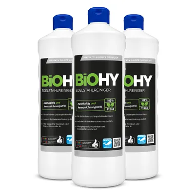 Produktbild von BiOHY Edelstahlreiniger, Edelstahlreiniger Spray, Edelstahlpflegemittel, Edelstahl Putzmittel – 3er Pack (3 x 1 Liter Flasche)